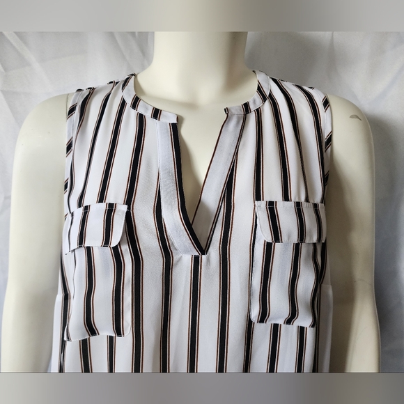 Worthington Women's Plus Tank Top Blouse Shirt Pockets Stripes Sheer Size 1x - Picture 2 of 8